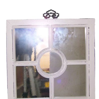 Mirrors - Round mirror in recycled wood, distressed white finish, 40 cm - JP2B DECORATION