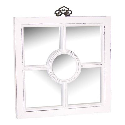 Miroirs - Miroir rond en bois recyclé, finition blanc vieilli, 40 cm - JP2B DECORATION