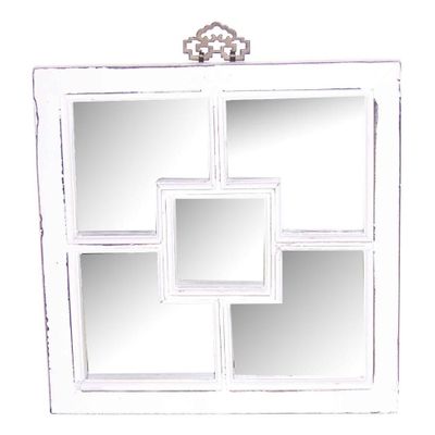 Miroirs - Miroir carré en bois recyclé, design blanc vieilli, 40 cm - JP2B DECORATION