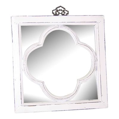 Mirrors - Clover-shaped mirror in recycled wood, distressed white finish, 40 cm - JP2B DECORATION