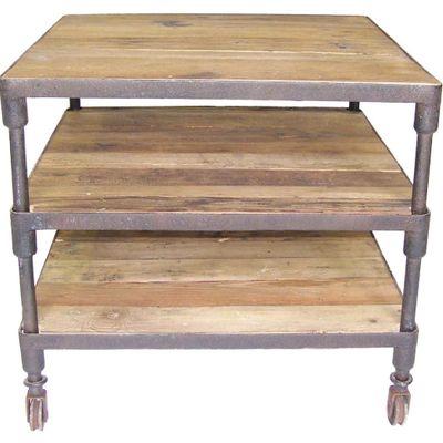 Other tables - Industrial side table, wood and metal, 3 shelves - JP2B DECORATION