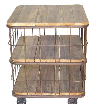 Autres tables  - Meuble de rangement cage, bois et métal, design industriel, 70 cm - JP2B DECORATION