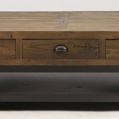 Coffee tables - Industrial coffee table, recycled wood and metal, 140 cm - JP2B DECORATION