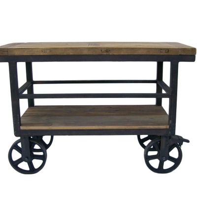 Console table - Industrial trolley, wood and metal, robust vintage design - JP2B DECORATION