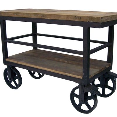 Console table - Industrial trolley, wood and metal, robust vintage design - JP2B DECORATION