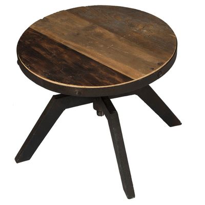 Tables basses - Table basse ronde industrielle, bois vieilli et métal, 50 cm - JP2B DECORATION