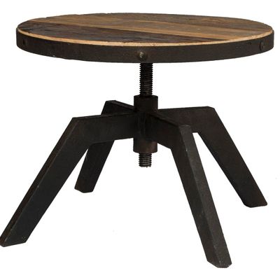 Coffee tables - Round industrial coffee table, aged wood and metal, 50 cm - JP2B DECORATION