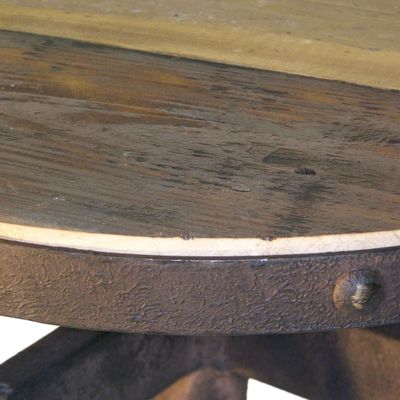 Coffee tables - Round industrial coffee table, aged wood and metal, 50 cm - JP2B DECORATION