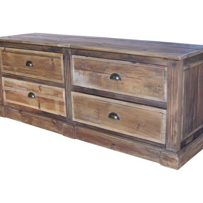 Buffets - Bas de buffet en bois recyclé, 4 tiroirs, design rustique - JP2B DECORATION