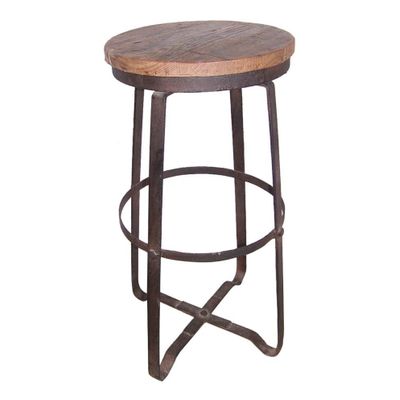 Stools - Industrial adjustable bar stool, metal and wood, vintage design - JP2B DECORATION