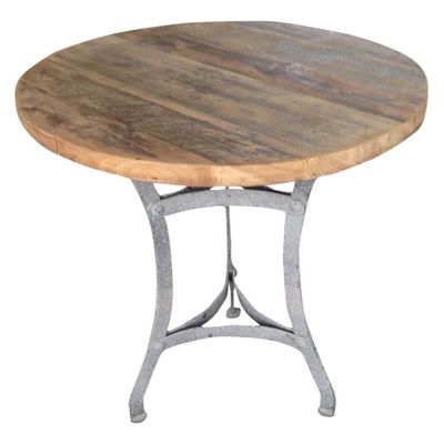 Dining Tables - Industrial side table in iron and recycled wood, rustic design, 65 cm - JP2B DECORATION