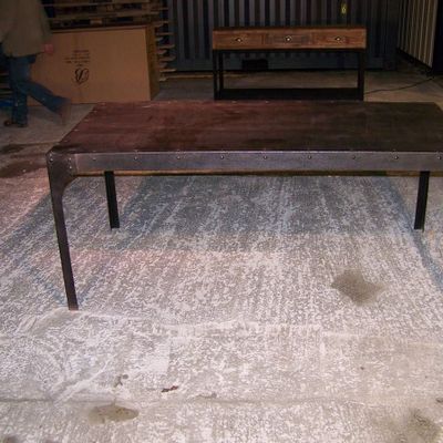 Tables Salle à Manger - Table de repas industrielle, métal noir martelé, 180 cm - JP2B DECORATION