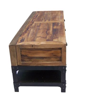Buffets - Meuble TV industriel 3 tiroirs, bois vieilli et métal, 140 cm - JP2B DECORATION
