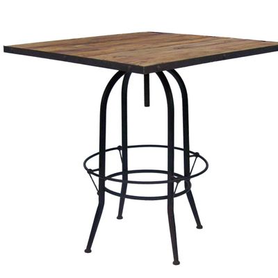 Tables Salle à Manger - Table de bar carrée 4 personnes, bois recyclé et métal, 90 cm - JP2B DECORATION