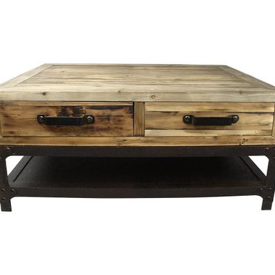 Tables basses - Mini table basse industrielle, bois vieilli et métal, 100 cm - JP2B DECORATION