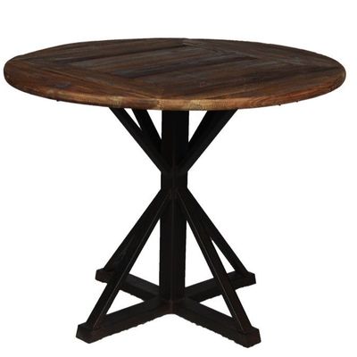 Dining Tables - Industrial side table in metal and recycled wood, 100 cm - JP2B DECORATION