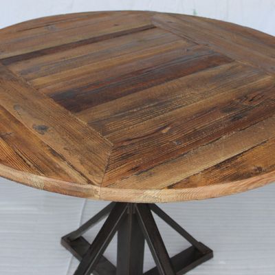 Dining Tables - Industrial side table in metal and recycled wood, 100 cm - JP2B DECORATION