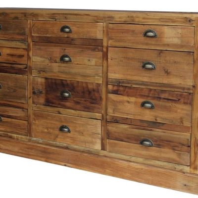 Buffets - Bas de buffet en bois recyclé, 12 tiroirs, design rustique - JP2B DECORATION