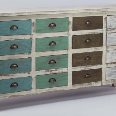 Chests of drawers - 16-drawer chest in recycled wood, rustic and authentic design - JP2B DECORATION