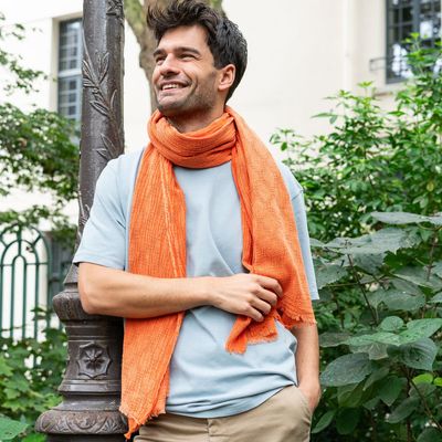 Scarves - MOJAVE ORANGE ORGANIC COTTON MEN'S SCARF - AV08 PARIS