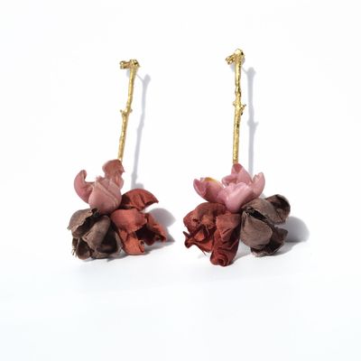 Gifts - Flourist Silk Nude Collection Gold Plated Earrings - CHAMA NAVARRO