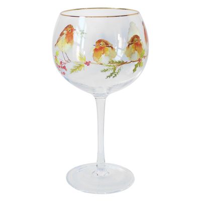 Glass - gin glass winter robins - KARENA INTERNATIONAL