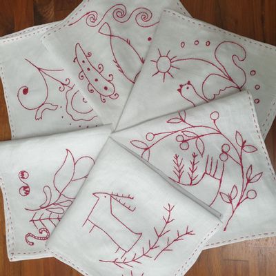 Kitchen linens - Set of napkins white linen with hand embroidery  Ukrainian ornament - GOLIUK