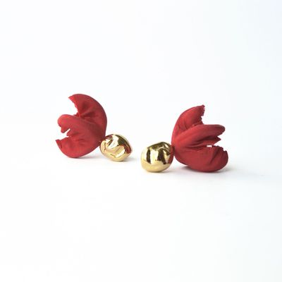 Gifts - Flourist Silk Basic Red Collection Gold Plated Earrings - CHAMA NAVARRO