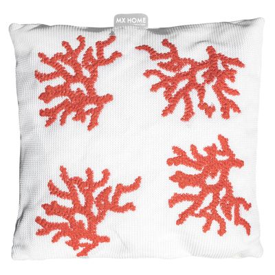 Accessoires de déco extérieure - Coussin extérieur blanc broderie corail orange - MX HOME