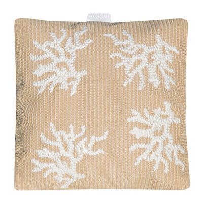 Outdoor decorative accessories - Raffia outdoor cushion with white coral embroidery - MX HOME