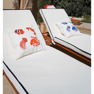 Accessoires de déco extérieure - Coussin extérieur blanc broderie poisson orange - MX HOME