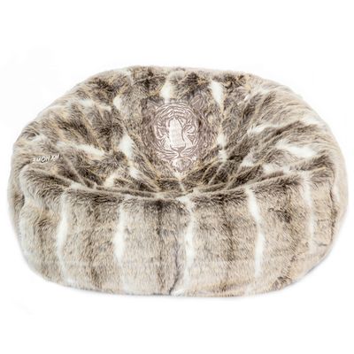 Chaises de jardin - Pouf en fausse fourrure brodé marron clair - MX HOME