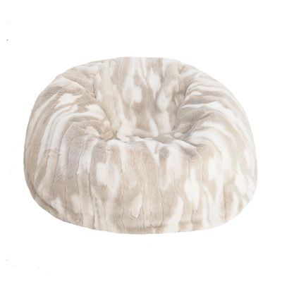Chaises de jardin - Pouf en fausse fourrure beige et blanche - MX HOME