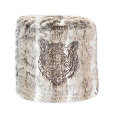 Chaises de jardin - Pouf en fausse fourrure brodé marron clair - MX HOME