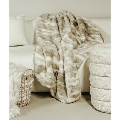 Tissus pour extérieurs - Plaid en fausse fourrure beige et blanche - MX HOME