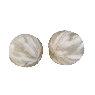 Outdoor decorative accessories - Beige and white faux fur ball cushion - MX HOME