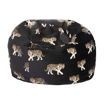 Chaises de jardin - Pouf en velours noir avec tigres brodées - MX HOME