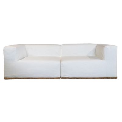 Lawn sofas   - Modular sofa - Removable 3-seater cover - Washed cotton with jute fringe - MX HOME