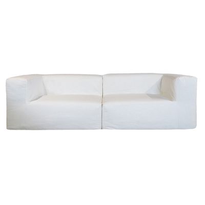 Lawn sofas   - Modular sofa - Removable 3-seater cover - White washed cotton - MX HOME