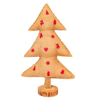 Autres décorations de Noël - Sapin de noël lumineux en toile de jute avec sujets en bois 70cm - MX HOME