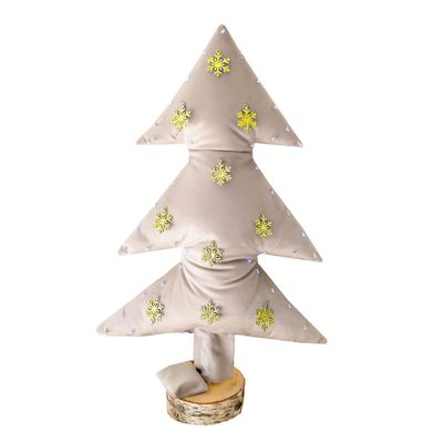 Autres décorations de Noël - Sapin de noël lumineux en velours blanc avec flocons Or 70cm - MX HOME