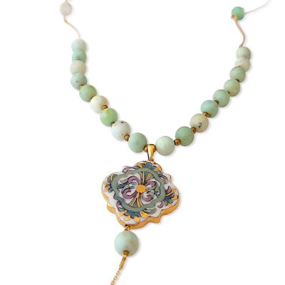 Jewelry - Large Cross Necklace with Chrysoprase and Charm "Byzantium" - WAGNER ARTE