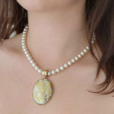 Bijoux - Collier de perles avec pendentif ovale "Au fond de l'océan" - WAGNER ARTE