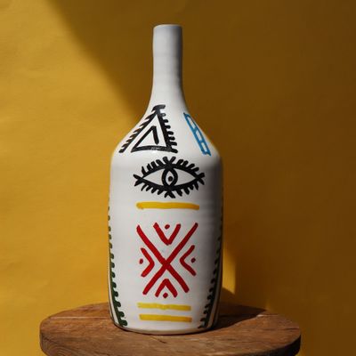 Vases - White Soliflore Vase with Berber Symbols - MAISON MARMOL