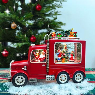 Autres décorations de Noël - 8.5"H Christmas decoration led glitter water spinning truck with gifts - BLUE STAR B.V.