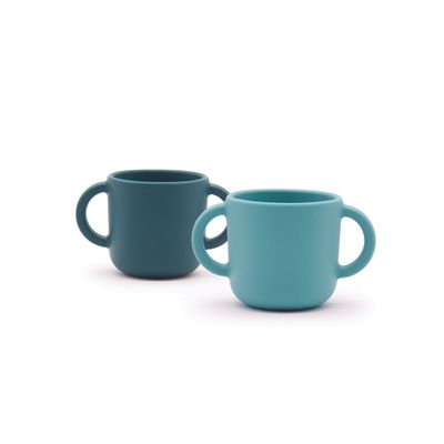 Children's mealtime - Set de 2 tasses d'apprentissage en silicone - Blue Abyss / Lagoon - EKOBO