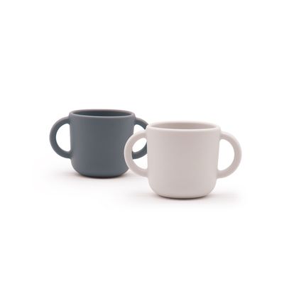 Children's mealtime - Silicone Cup with handles - 2 Pack Cloud / Storm - EKOBO