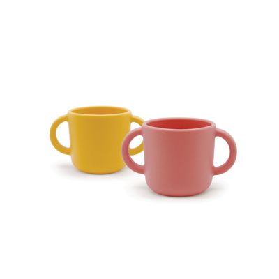 Repas pour enfant - Set de 2 Tasses d'apprentissage en silicone - Corail / Mimosa - EKOBO