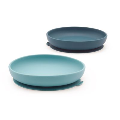 Repas pour enfant - Set 2 Assiettes ventouses en silicone - Blue Abyss / Lagoon - EKOBO
