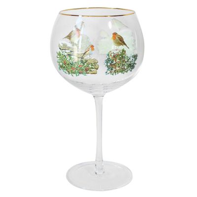 Glass - gin glass Christmas robins - KARENA INTERNATIONAL